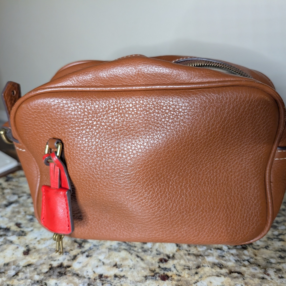 J. Crew Brown Leather Toiletry Bag with Red Accent